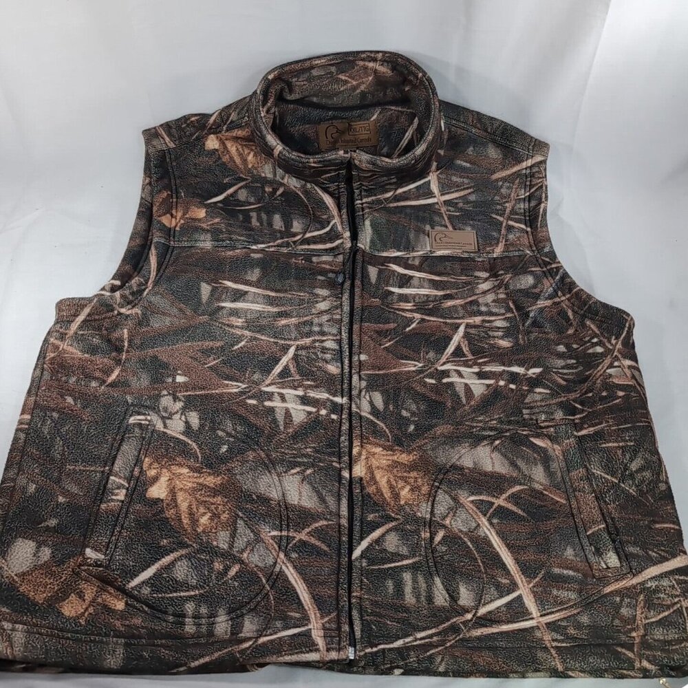 Ducks Unlimited Canada Mens XXL Camo Fleece Hunting Vest Zip Green Brown 120F096